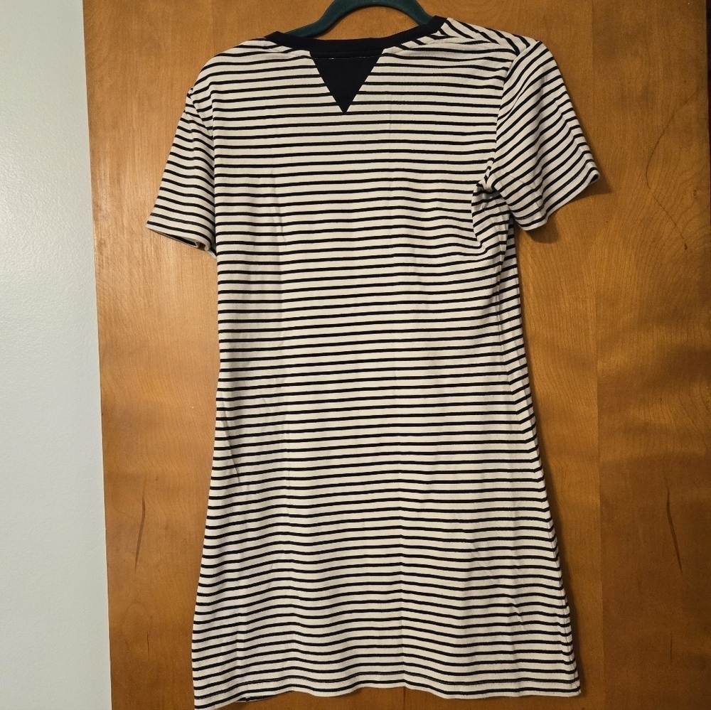 Theory Navy Blue & White Striped Short Sleeve T-Shirt Dress Size M - Picture 2 of 4